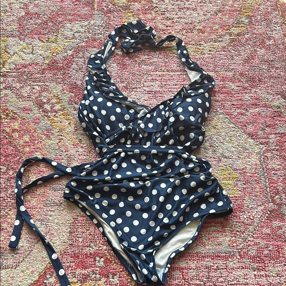ModCloth Navy Polka Dot Swimsuit